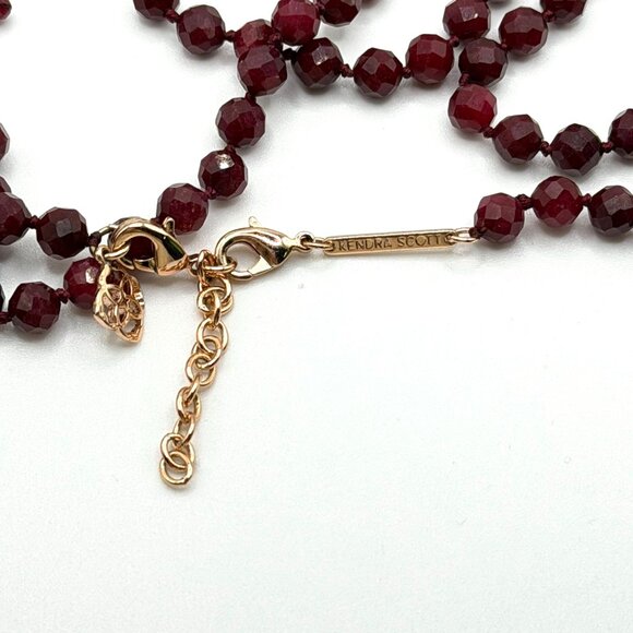 Kendra Scott Sylvia Long Beaded Necklace With Tassel In Maroon Jade Gold-Tone - Picture 9 of 10